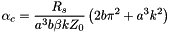 \[ \alpha_c=\frac{R_s}{a^3 b \beta k Z_0} \left( 2 b \pi^2 + a^3 k^2 \right) \]