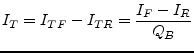$\displaystyle I_T = I_{TF} - I_{TR} = \dfrac{I_F - I_R}{Q_B}$