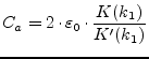 $\displaystyle C_a = 2\cdot \varepsilon_0\cdot \dfrac{K(k_1)}{K'(k_1)}$