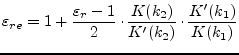 $\displaystyle \varepsilon_{re}=1+\dfrac{\varepsilon_r-1}{2}\cdot\dfrac{K(k_2)}{K'(k_2)}\cdot\dfrac{K'(k_1)}{K(k_1)}$
