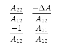 \fbox{\makebox[0.15\linewidth ][c]{$\begin{array}{cc}\dfrac{A_{22}}{A_{12}}&\dfr...
...A}{A_{12}}\vspace{4pt}\\ \dfrac{-1}{A_{12}}&\dfrac{A_{11}}{A_{12}}\end{array}$}}