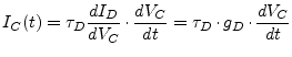$\displaystyle I_C(t) = \tau_D \dfrac{d I_D}{d V_C}\cdot \dfrac{d V_C}{d t} = \tau_D \cdot g_D \cdot \dfrac{d V_C}{d t}$