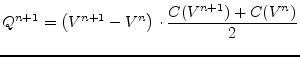 $\displaystyle Q^{n+1} = \left(V^{n+1} - V^{n}\right)\cdot \dfrac{C(V^{n+1}) + C(V^{n})}{2}$