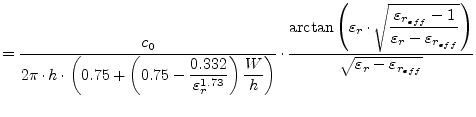 $\displaystyle = \frac{c_{0}}{2\pi\cdot h \cdot\left(0.75 + \left(0.75 - \dfrac{...
...\varepsilon_{r_{eff}}}}\right)}{\sqrt{\varepsilon_{r} - \varepsilon_{r_{eff}}}}$